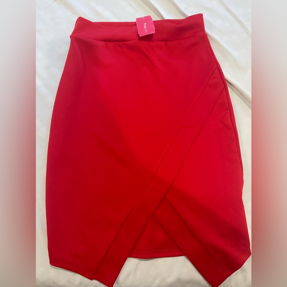 Red wrap body con skirt